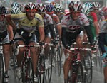 Andy Schleck next to yellow jersey Cancellara during stage one of the Tour de Luxembourg 2008